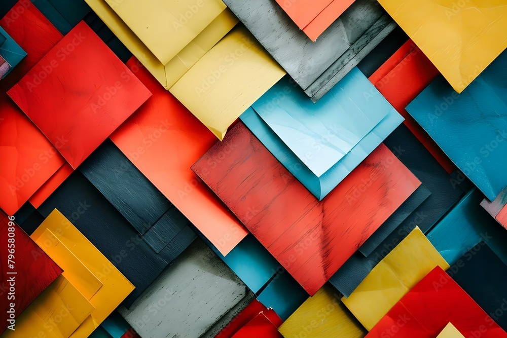 Poster geometric pattern created with stacked colored paper squares: a modern abstract design. concept geom