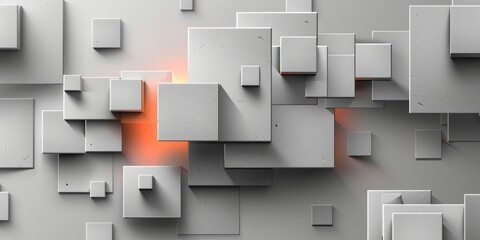 A wall of white blocks with orange squares in the middle