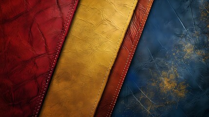Vintage leather bound book cover design in red, gold, and blue. Elegant background texture for creative projects. Ideal for use in web and print. AI - obrazy, fototapety, plakaty