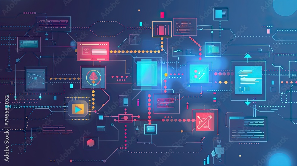Poster a colorful computer screen with many icons and buttons
