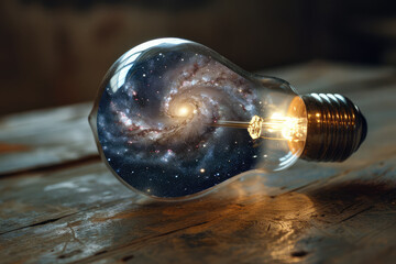 a galaxy inside a lightbulb