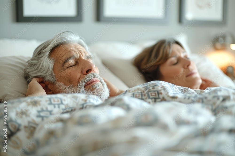 Aufkleber a couple lying in bed covered in a patterned blanket, creating an intimate and private atmosphere in