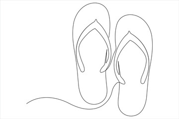 Beach slippers continuous one line drawing of outline footwear vector