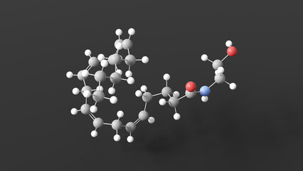 anandamide molecular structure, neurotransmitter, ball and stick 3d model, structural chemical formula with colored atoms