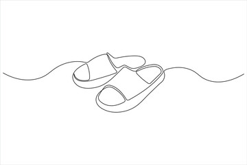 Beach slippers continuous one line drawing of outline footwear vector