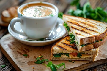 Savor the moment. hot coffee and crave-worthy sandwich combo for a delectable meal