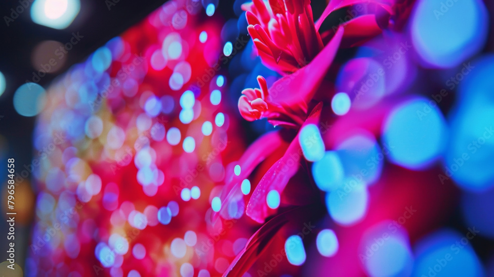 Poster a magnified view of a television screen emphasizing the tiny particles of quantum dots that make up 