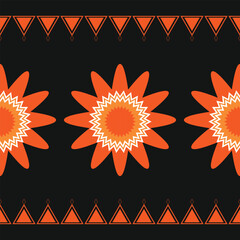 Traditional Ethnic ikat motif fabric pattern geometric style.Flower pattern embroidery Ethnic oriental pattern black background wallpaper. Abstract,vector,illustration.Texture,frame,decoration.