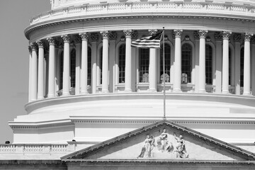 National Capitol, USA. American landmark. Black and white retro filter photo.