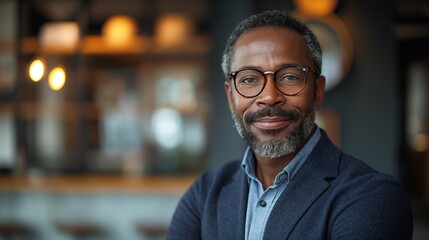 businessman corporate portrait in office, mature black middle aged manager business man