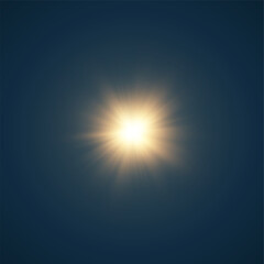 Golden vector light with glare. This image depicts the sun, sun rays, dawn, and glare. 