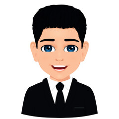 Head of smiling male student with black hair