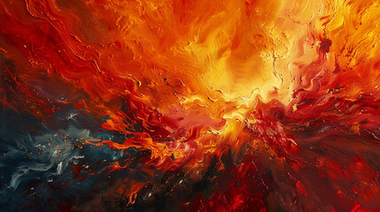 A dynamic explosion of fiery hues and energetic brushstrokes, creating an abstract inferno that ignites the imagination and evokes a sense of passion and intensity. 