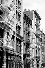 New York - SoHo. Landmarks of NYC. Black and white retro filter photo.