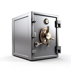 Metal safe or safety locker with combination lock isolated on white background
