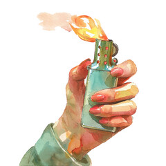 hand hold lighter vector illustration in watercolor style - obrazy, fototapety, plakaty