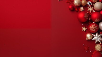 Creative christmas framei on red background. Xmas and New Year holiday, banner, postcard, invitation, celebration. Flat lay, top view.