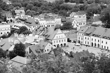 Kazimierz Dolny. Landmarks of Poland. Black and white retro filter photo.