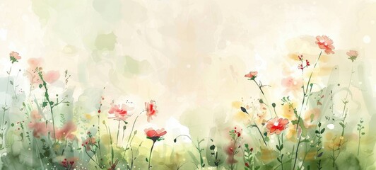Floral Watercolor Background with Vibrant Blossoms and Splashes