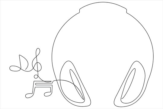 recommend clip art: Headphones with music notes continuous one line drawing of musical symbol and vector