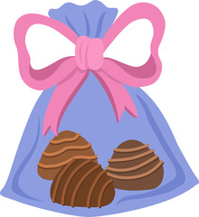 Chocolate candies in packaging with bow