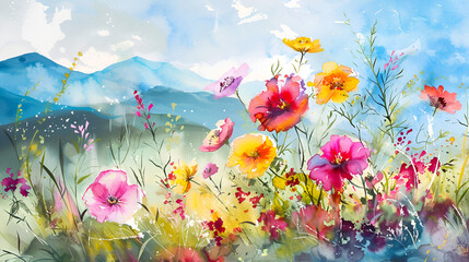 Vivid Floral Splendor: Watercolor Bouquet Painting with Vibrant Flowers