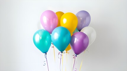 Colorful balloons in the interior of a white room background, Colorful Balloons on White Background ai generated 