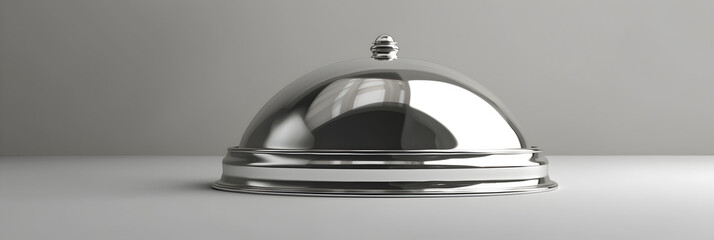 silver plate with food cover isolated on grey background