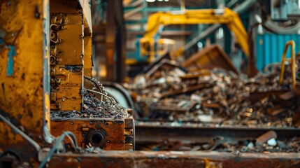 Close up view of a metal recycling process at the metallurgic factory