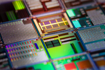 Silicon semiconductor wafer close-up. In electronics, a wafer also called a slice or substrate is a...