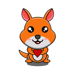 cute vector design illustration of a kangaroo mascot holding a heart icon