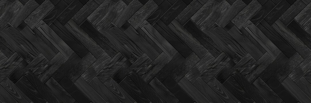 Elegant luxurious dark black parquet laminate vinyl floor with herringbone pattern, flooring rustic oak wooden  - wood timber panel decor texture flooring wall background, seamless pattern, top view