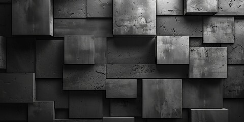 A black and white photo of a wall made of gray blocks