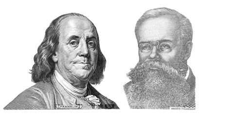 Benjamin Franklin cut on new 100 dollars banknote and Mykhailo Hrushevskyi cut from 50 hryvnias...