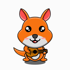 cute vector design illustration of a kangaroo mascot playing the guitar