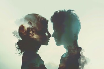 A couple silhouette double exposure background , in marriage clash, Navigating Marriage Tensions on the Brink of Separation
