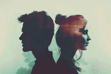 A couple silhouette double exposure background , in marriage clash, Navigating Marriage Tensions on the Brink of Separation