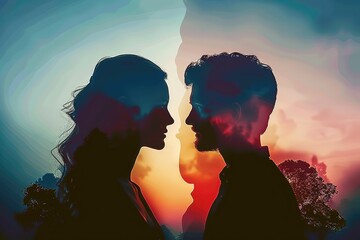 A couple silhouette double exposure background , in marriage clash, Navigating Marriage Tensions on the Brink of Separation