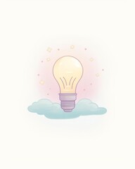 Watercolor illustration of a light bulb emitting a colorful aura, as clipart, set against a clean white background, perfect for representing innovative and creative thoughts