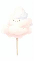 Watercolor illustration of a cute scoop of strawberry ice cream with a smiling face, styled as clipart, featuring soft pink hues, isolated on a white background
