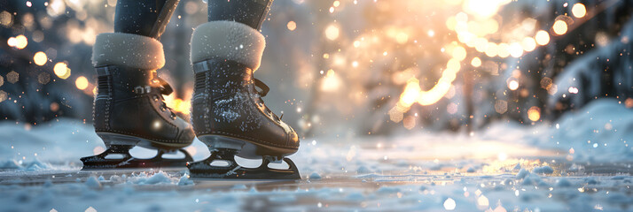 Winter elegance Legs gracefully glide over the glistening ice skating rink
