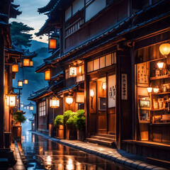 traditional Japan with landscape, ai-generatet