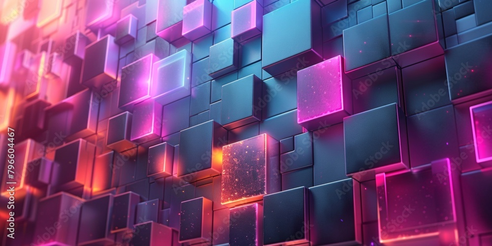 Canvas Prints a colorful wall of blocks with a neon glow