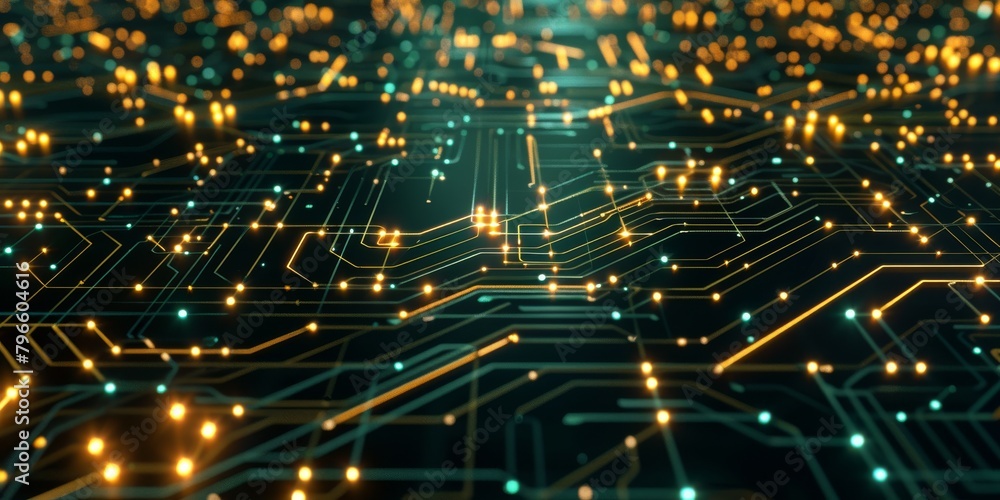 Poster circuit board pattern, complex technology network. cyber background concept. generative ai