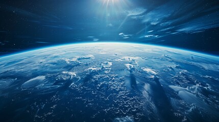 Fototapeta premium Stunning view of Earth from space, showcasing oceans and clouds with vibrant sunlight.