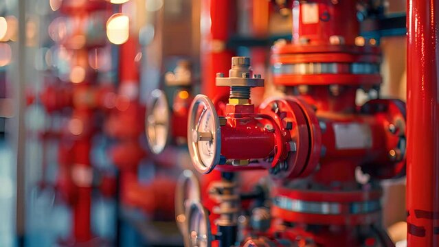 A red pipe with a red cap and a red valve