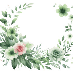 Watercolor floral set of green leaves, greenery, branches, twigs isolated on transparent background