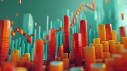 3d render of a cityscape with tall buildings made of stacked blocks of different heights and colors