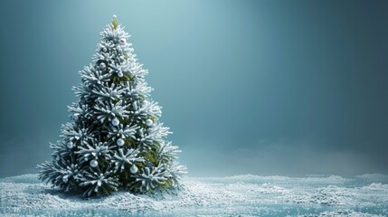 Isolated Christmas Tree Icon on a Blue Background with Snow and Ornaments