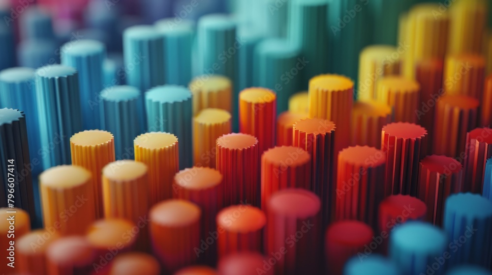 Poster 3d rendering of a colorful array of cylinders